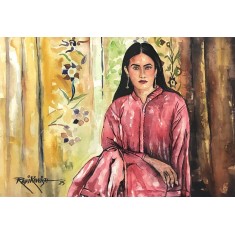 Rafi Kawish, 19 X 14, Watercolor, Beauty of Facial Features, AC-RKA-002